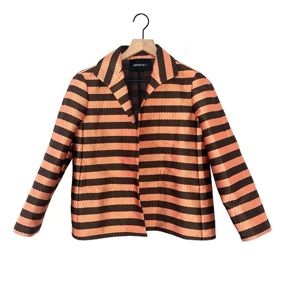 Lafayette 148 New York Coral & Brown Striped Blazer Size Small - Picture 1 of 12